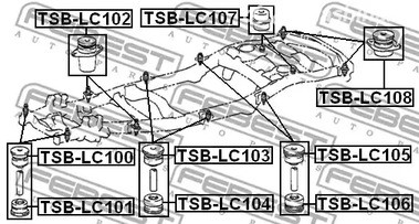 Запчасти и расходники - Подушка рамы нижняя Toyota Land Cruiser 100, Lexus LX 98-08 FEBEST TSBLC102