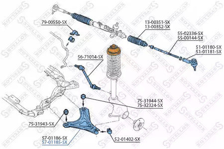 Авто тетиктер жана сарптоолору - Рычаг нижний правый Ford Mondeo all 93-00 STELLOX 5701185SX