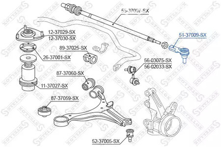 Запчасти и расходники - Наконечник рулевой Honda Civic EU/EP/ES 01> STELLOX 5137009SX