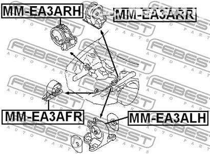 Авто тетиктер жана сарптоолору - Подушка двигателя левая (AT)Mitsubishi Galant EA3A/EA8A USA 96-03 FEBEST MM