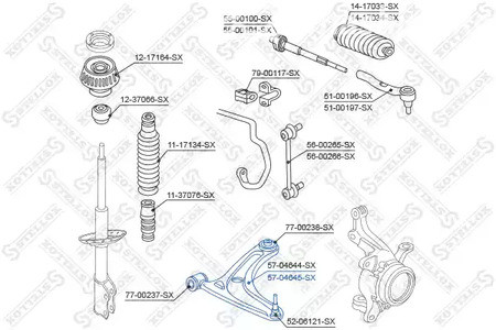 Авто тетиктер жана сарптоолору - Рычаг нижний правый Honda Jazz 1.2/1.4 02> STELLOX 5704645SX