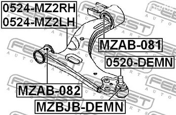 Запчасти и расходники - Сайлентблок переднего рычага без кронштейна FEBEST MZAB081