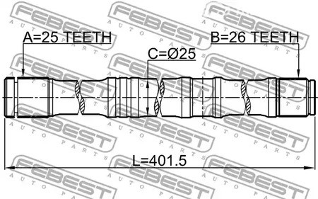 Авто тетиктер жана сарптоолору - Полуось левая 26x402x25 Toyota Corolla 1.4/2.0D-4D 02>/Avensis 2.0/2.4 03-0