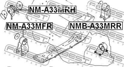 Запчасти и расходники - Сайлентблок подушки задней двигателя Nissan Maxima 95-00 FEBEST NMBA33MRR