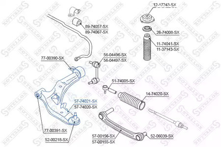 Авто тетиктер жана сарптоолору - Рычаг нижний левый Nissan Almera all 00> STELLOX 5774021SX