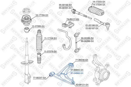 Авто тетиктер жана сарптоолору - Рычаг нижний правый Honda Jazz 1.2/1.4 02> STELLOX 5704645SX