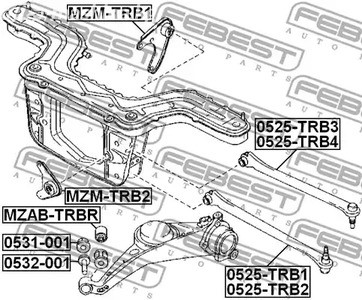 Авто тетиктер жана сарптоолору - Гайка с эксцентрикомрегулировочная Mazda Tribute 03> FEBEST 0531001