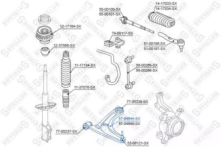 Запчасти и расходники - Рычаг нижний левый Honda Jazz 1.2/1.4 02> STELLOX 5704644SX