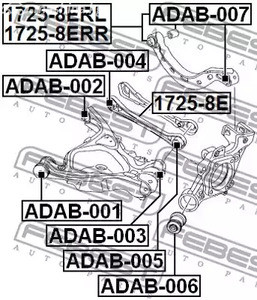 Авто тетиктер жана сарптоолору - Сайлентблок заднего поперечного рычага Audi A4 (8E) 00-08 FEBEST ADAB004