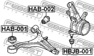 Авто тетиктер жана сарптоолору - Сайлентблок рычага пер. Honda Civic EU/EP/ES 01> FEBEST HAB001