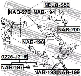 Авто тетиктер жана сарптоолору - Сайлентблок задней подвески Nissan Murano Z50 02-07 FEBEST NAB197