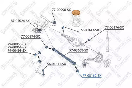 Авто тетиктер жана сарптоолору - Сайлентблок рычага нижн. BMW Е36/Е46/Z1/Z4 90> STELLOX 7700162SX