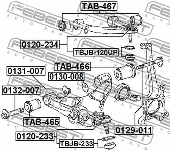 Авто тетиктер жана сарптоолору - Гайка с эксцентриком Lexus LX450D 07>, Toyota Land Cruiser FEBEST 0131007