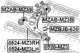 Авто тетиктер жана сарптоолору - Сайлентблок рычага передний Mazda Axela BK 03-09 FEBEST MZABMZ3S