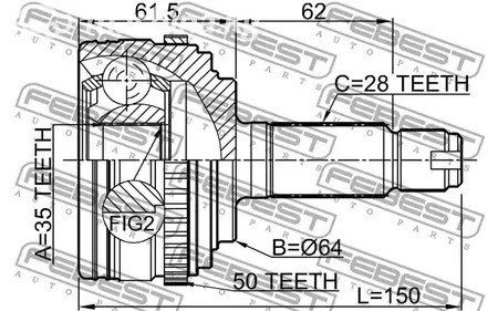 Авто тетиктер жана сарптоолору - ШРУС наружный Honda Pilot YF1 03-07 FEBEST 0310RBA50