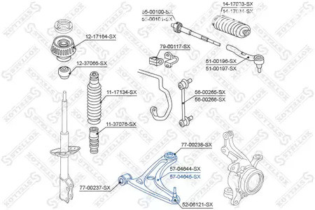 Авто тетиктер жана сарптоолору - Рычаг нижний правый Honda Jazz 1.2/1.4 02> STELLOX 5704645SX